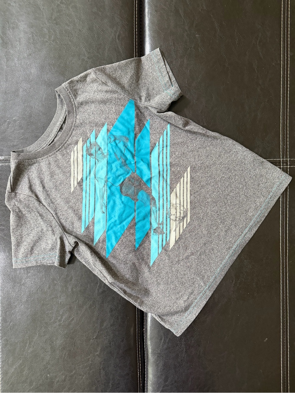 Exertec- Boy’s Gray Tee with Turquoise and Cream Soccer Player Print